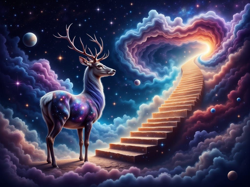 Cosmic Deer Amidst Stardust Galaxy