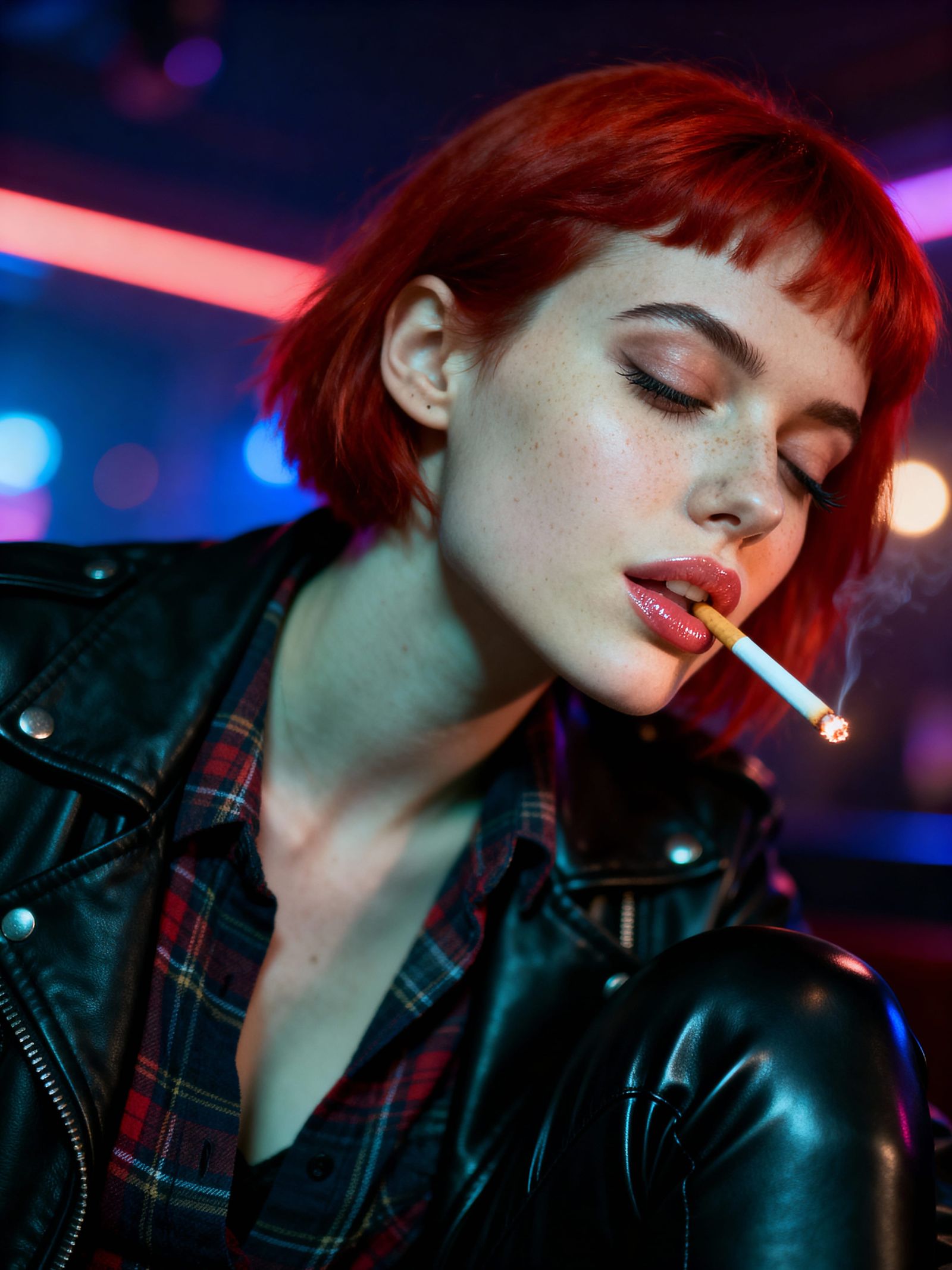 Sensual Woman in Leather at Nightclub