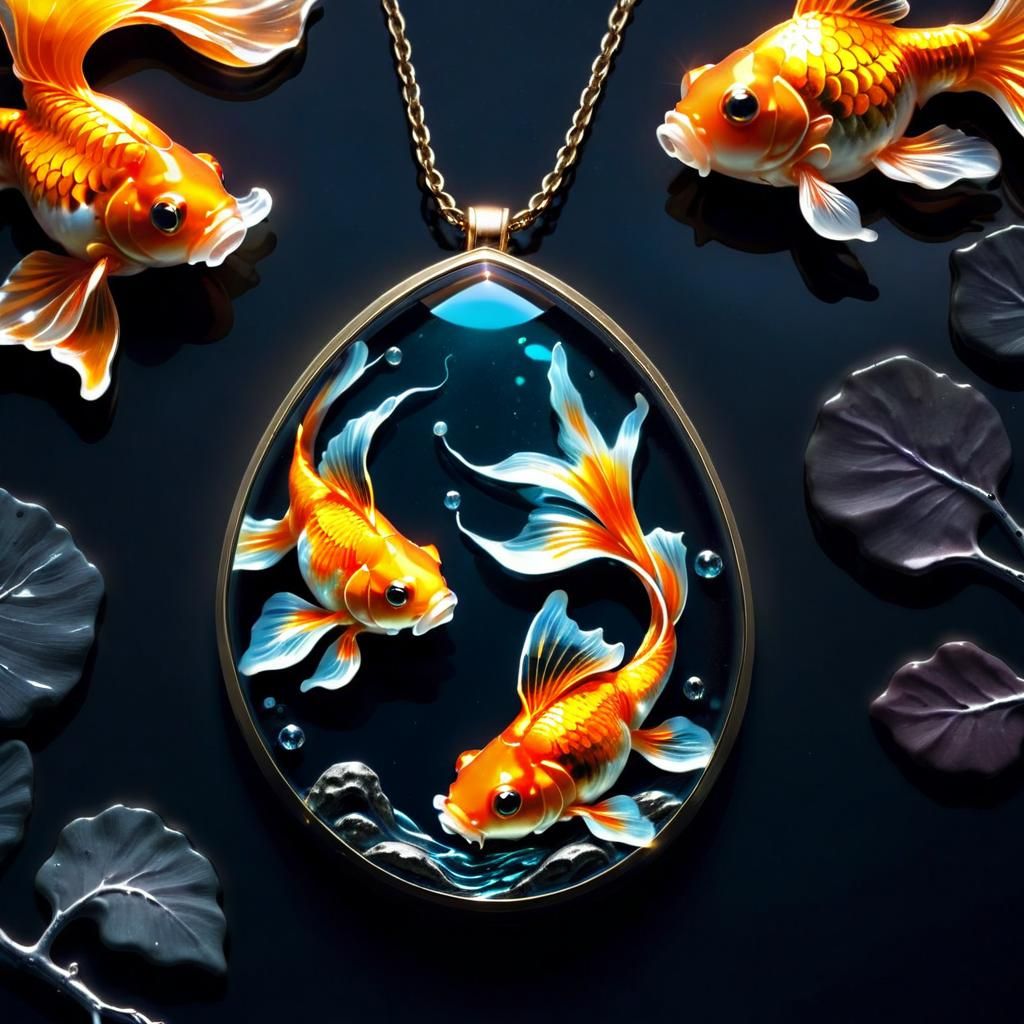 Bioilluminated Goldfish in Dark River: Photorealistic Jewelr...