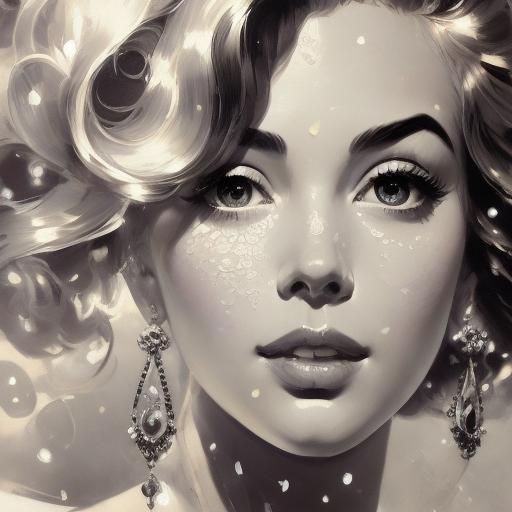 Sumi-e Portrait of Girl in 50s Style Dress