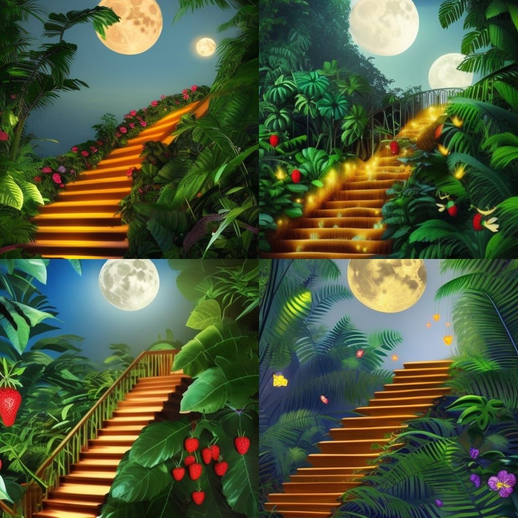 Jungle Staircase with Strawberry Moon