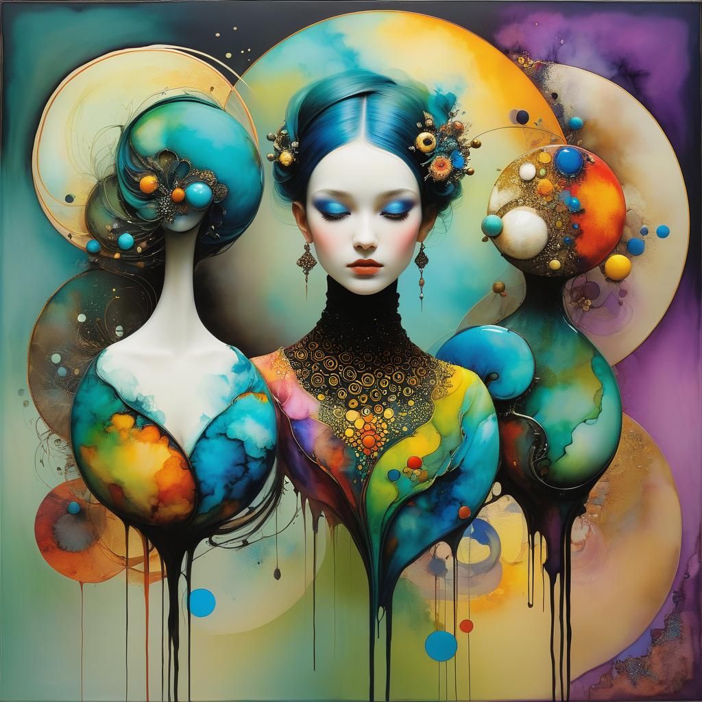 Magical Alcohol Ink Arabesque in Triadic Colors