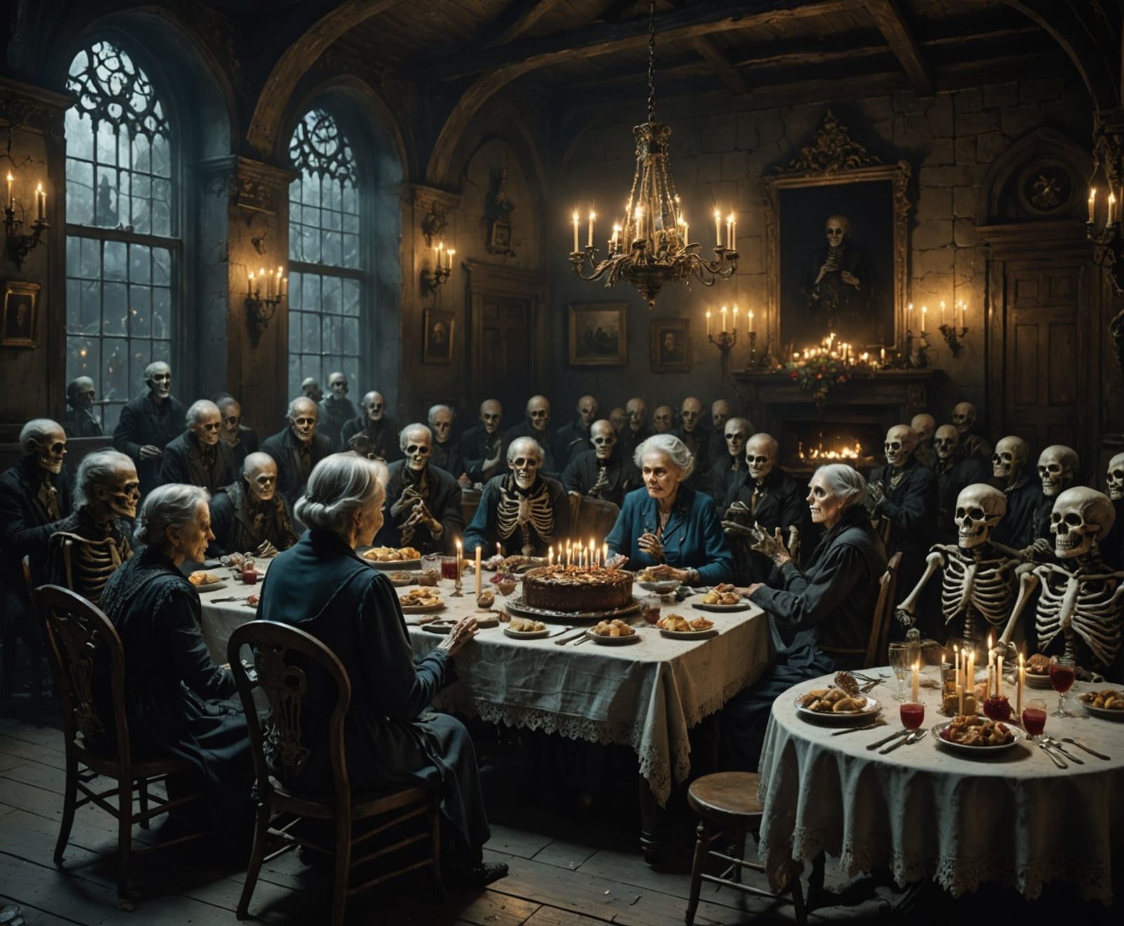 Sinister Birthday Gathering with Ghosts and Skeletons