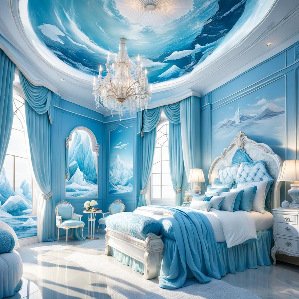 Fancy Light Blue and White Water-Themed Room