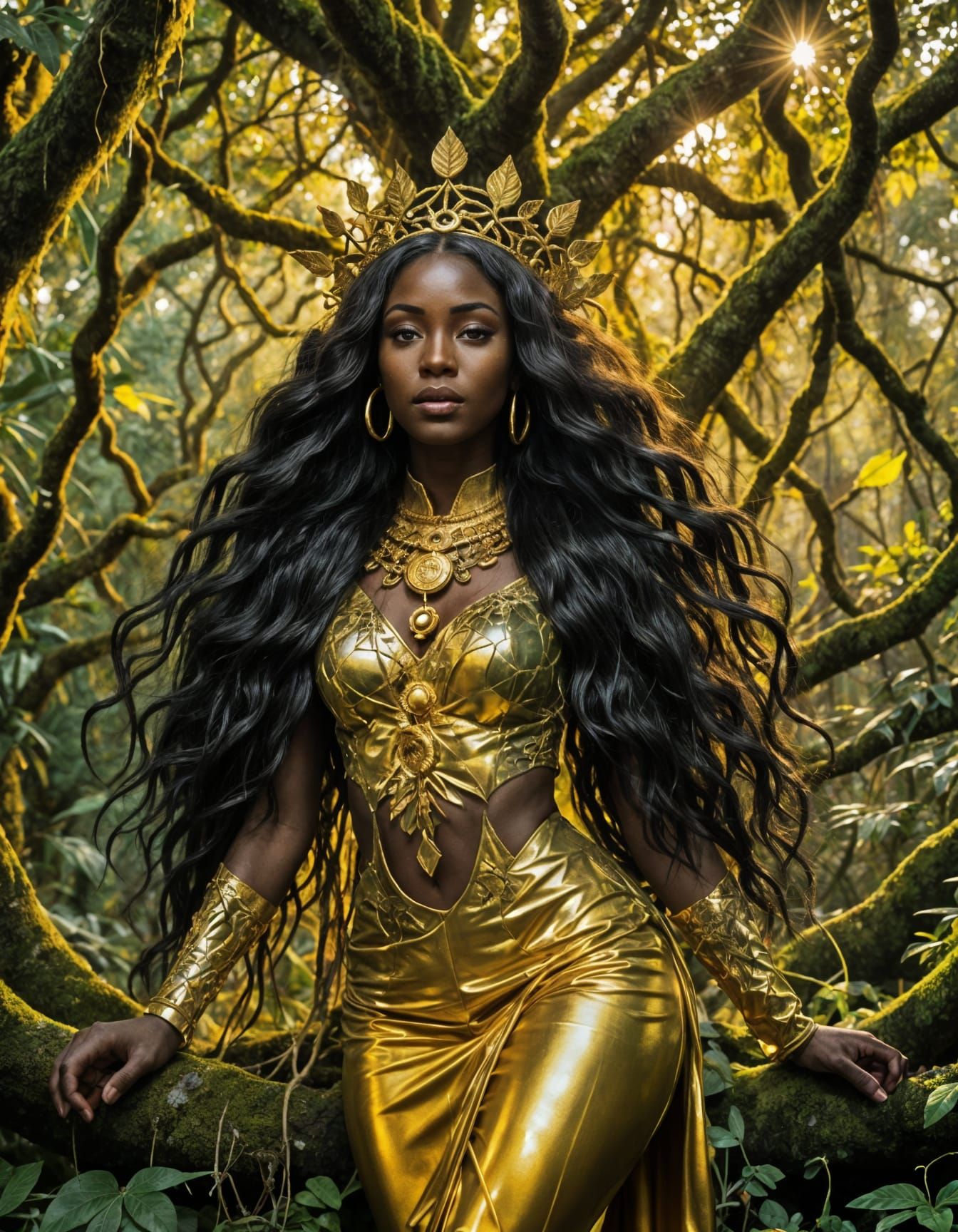 Psychedelic African Goddess with Golden Clothing