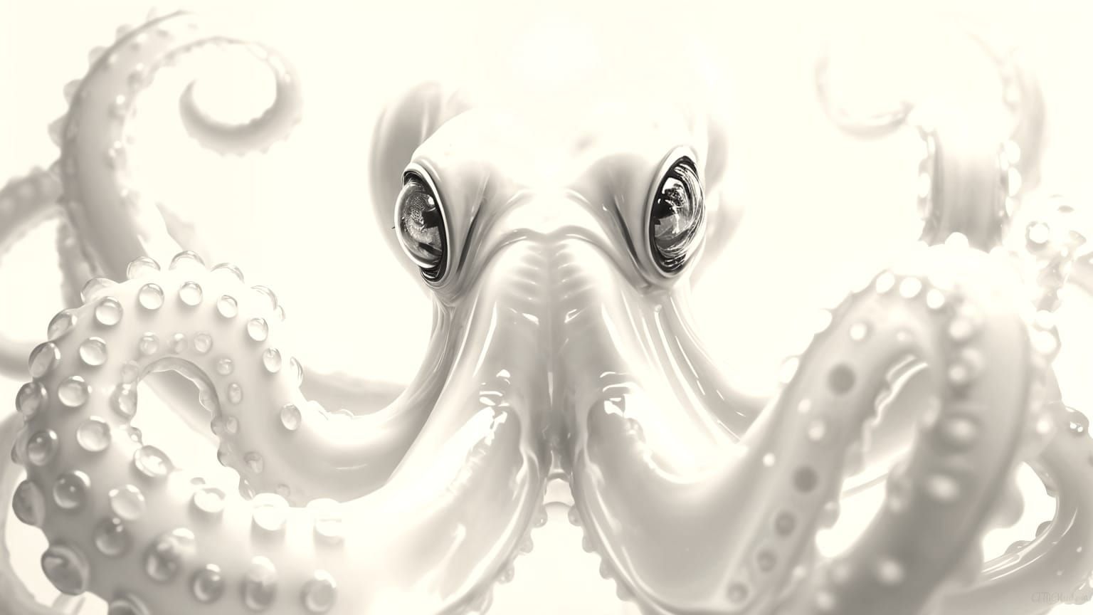 Iridescent Octopus Stares Intensely in Dark Fantasy Art