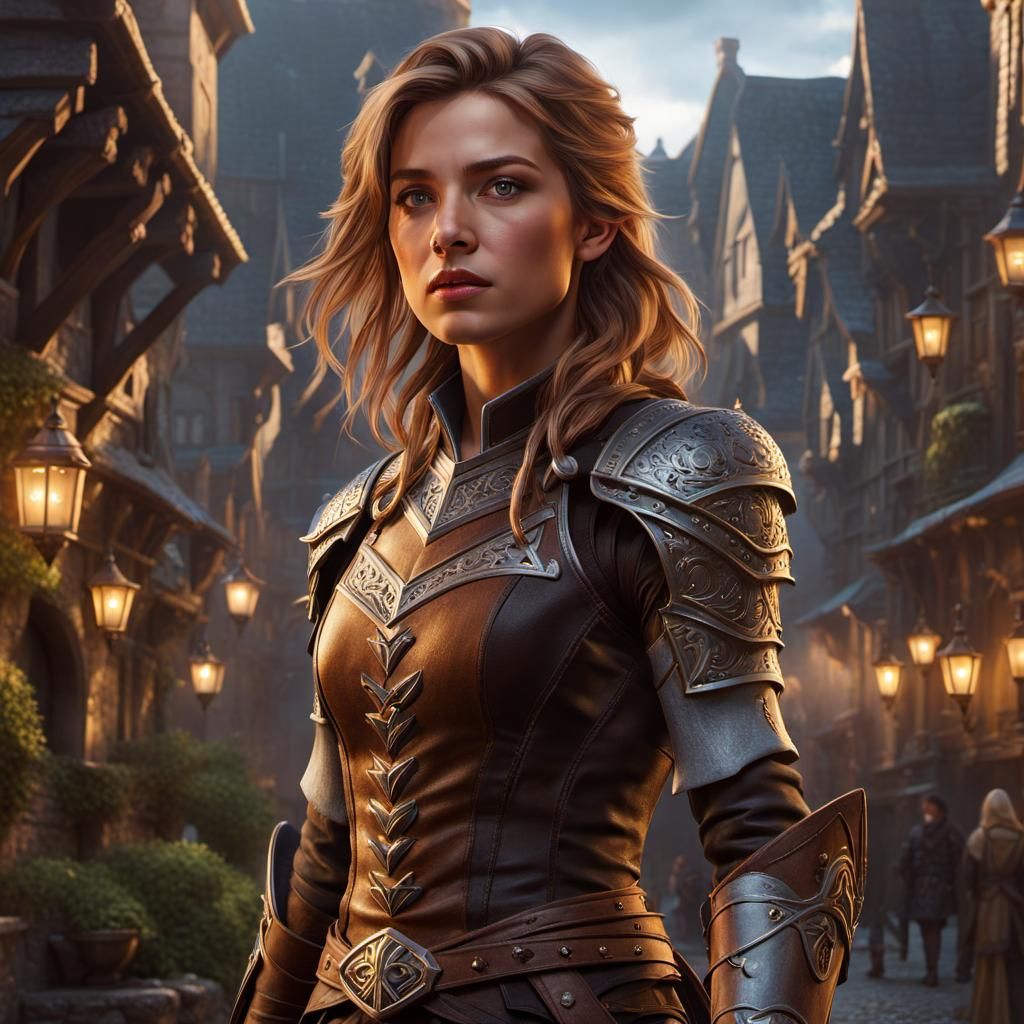 Female Paladin Rogue in Medieval City: 8k Concept Art