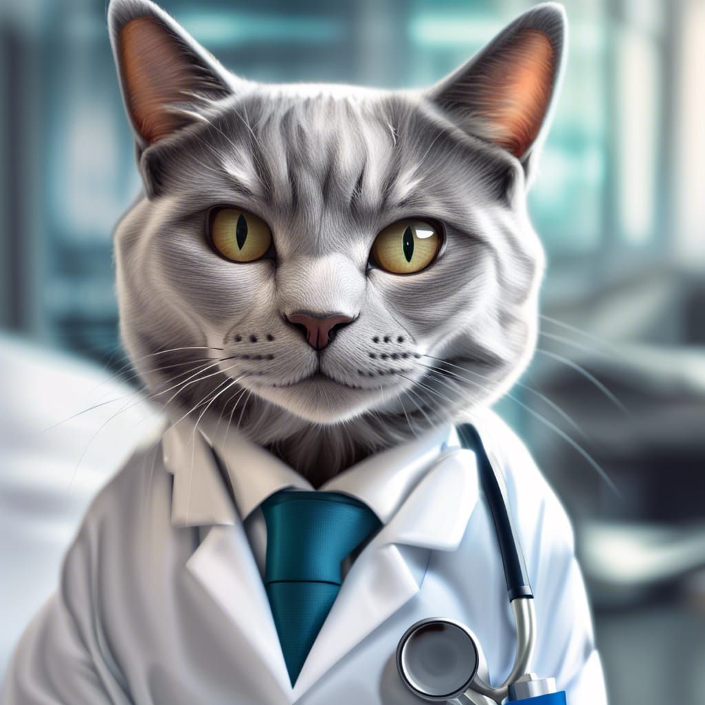 Hyperrealistic Cat Doctor Portrait
