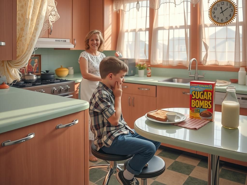Retro 1950s Kitchen with Mother and Son