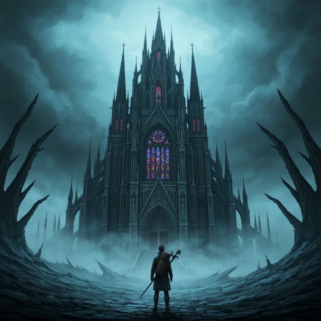 Gothic Cathedral in Wasteland, Dark Fantasy Style