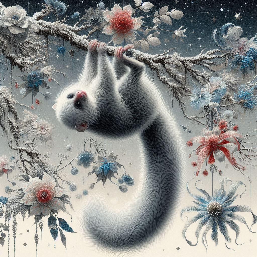 Icy Monkey in Flowery Forest: Ukiyo-e Portrait