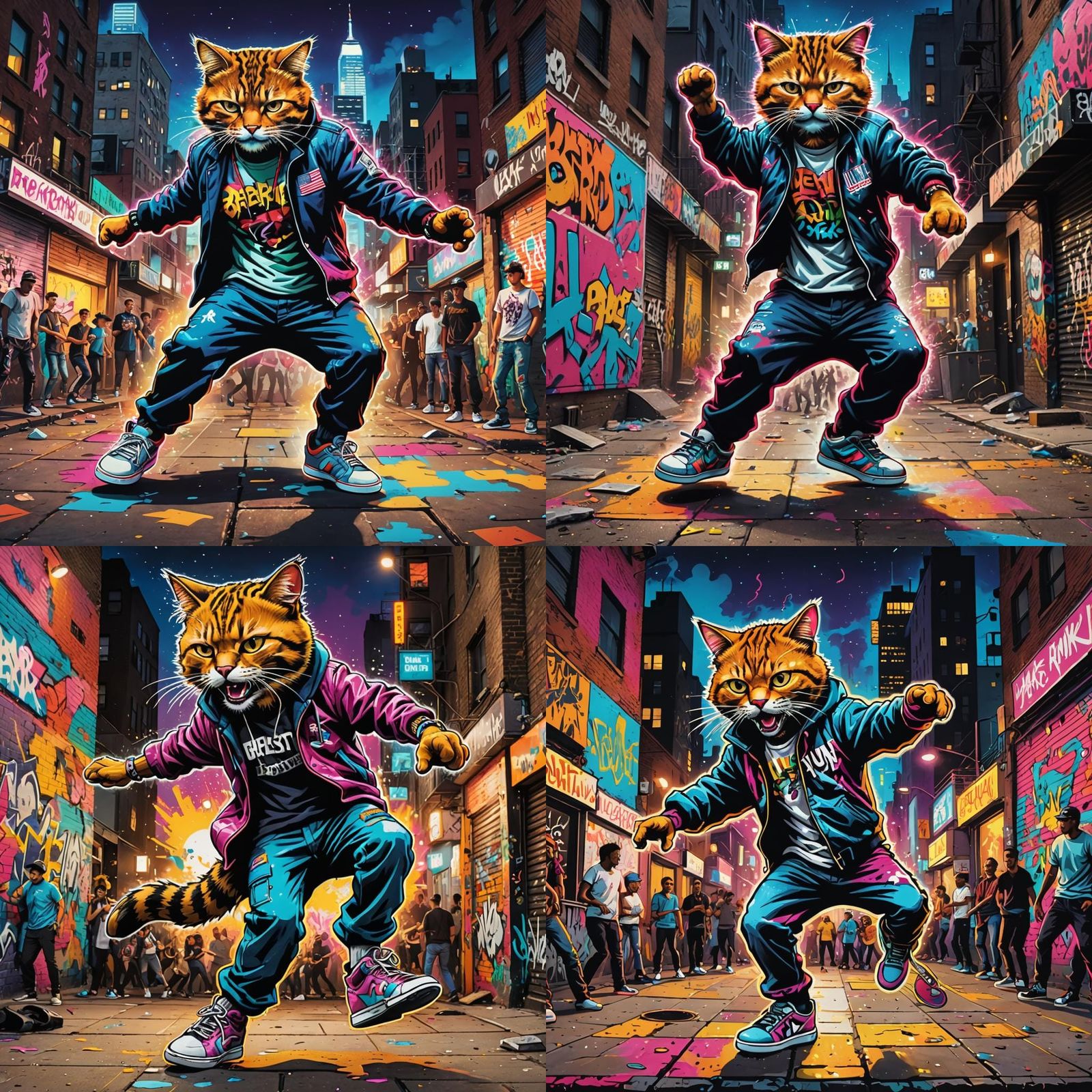 Punk Cat Breakdancing in New York Street Art