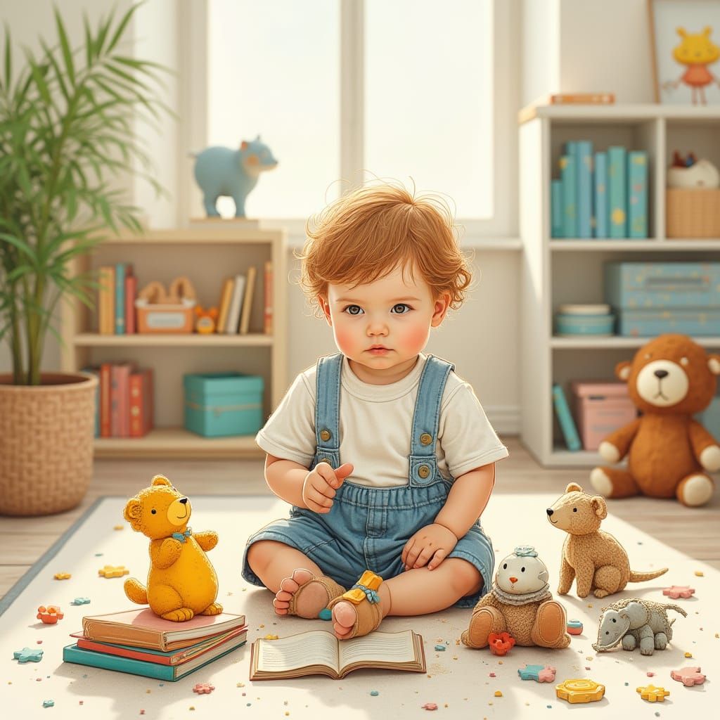 Whimsical Nursery Scene with Playful Toddler