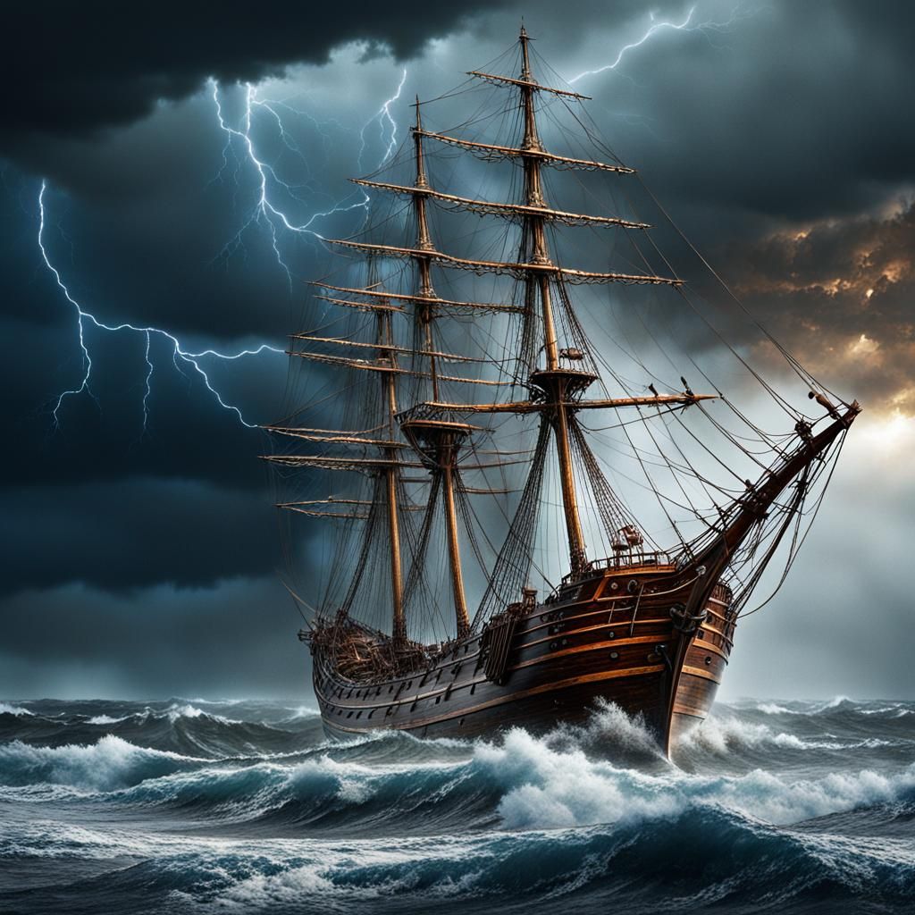 Stormy Seas: Sailing Ship in a Digital Painting
