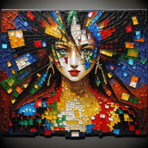 Abstract Mosaic Patchwork in Expressionist Style
