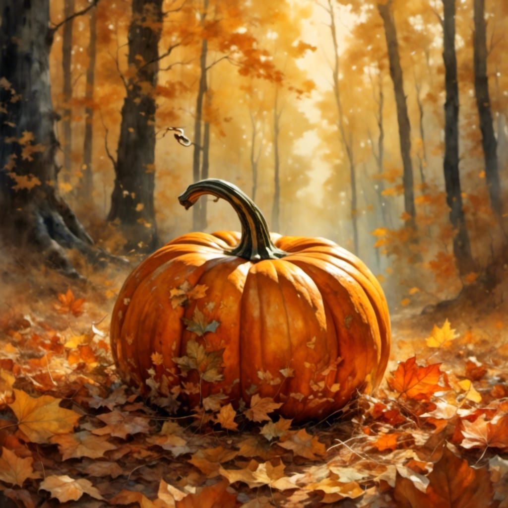 Autumn Pumpkin Still Life in Impressionist Style