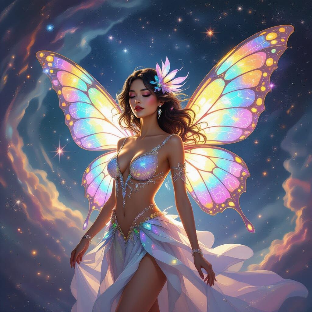 Showgirl in Cosmic Galaxy, Impressionist Style