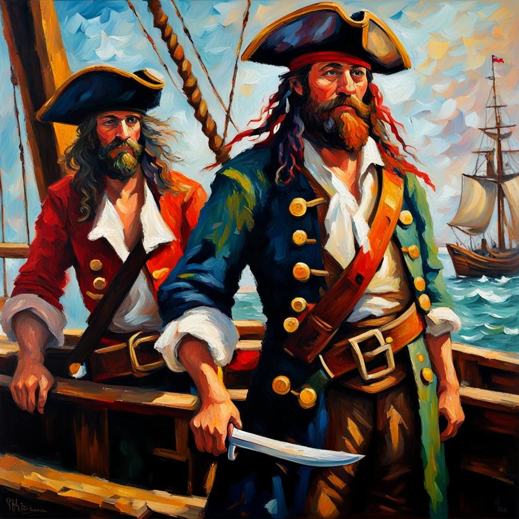 Pirate Crew in Neo-Impressionist Oil Painting