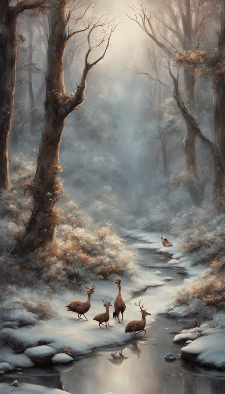 Winter Wonderland Family of Dodos in Snowy Forest