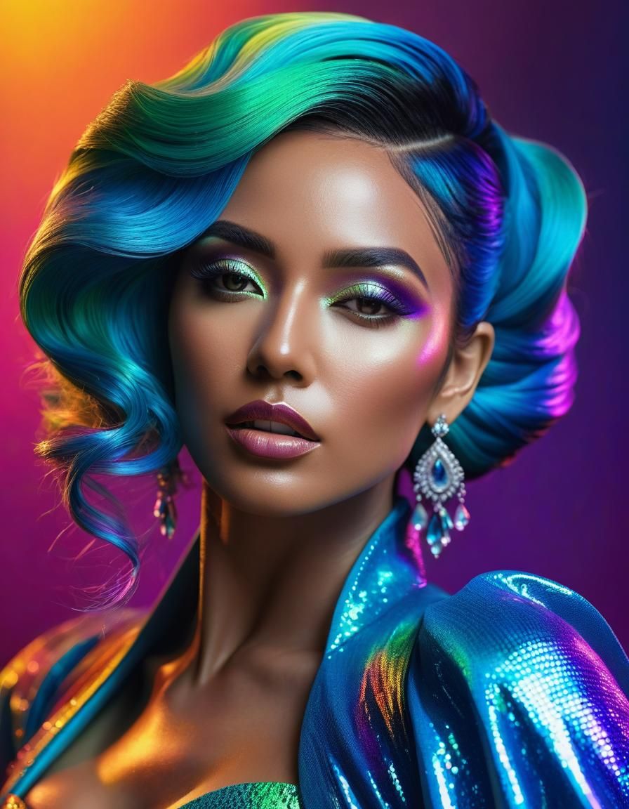 Iridescent Exotic Woman Portrait in Splash Art Style