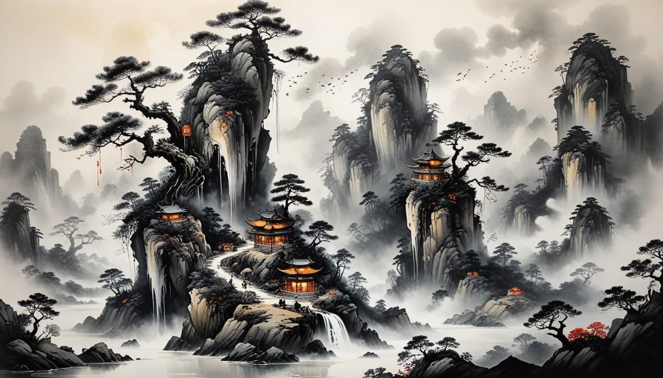 Surreal Chinese Masterpiece in Ink Art Style