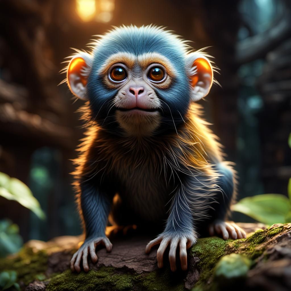 Adorable Pygmy Marmoset in a House: Fantasy Art