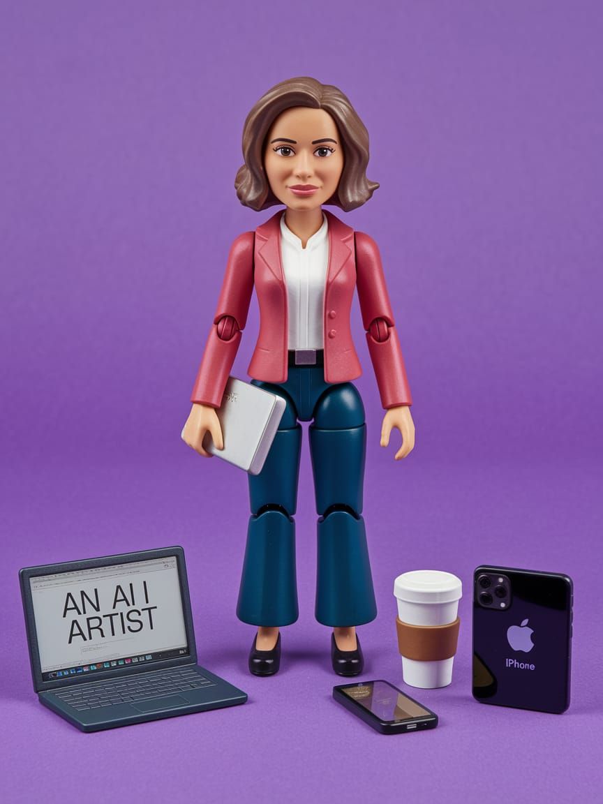 Action figure toy box containing "An Ai artist Lady" with a ...