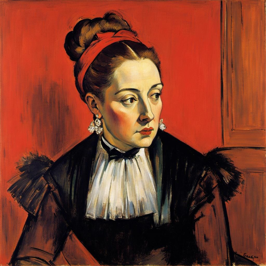 Impressionist Red Ballerina in Elegant Pose