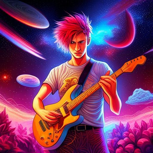 Dystopian Punk Rock Guitarist: Holographic Astral Illustrati...