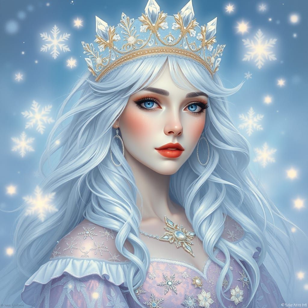 Ethereal Frost Queen in Art Nouveau Style