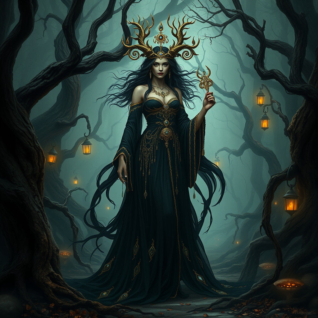 Hecate in Mystical Forest, Evoking Romanticism