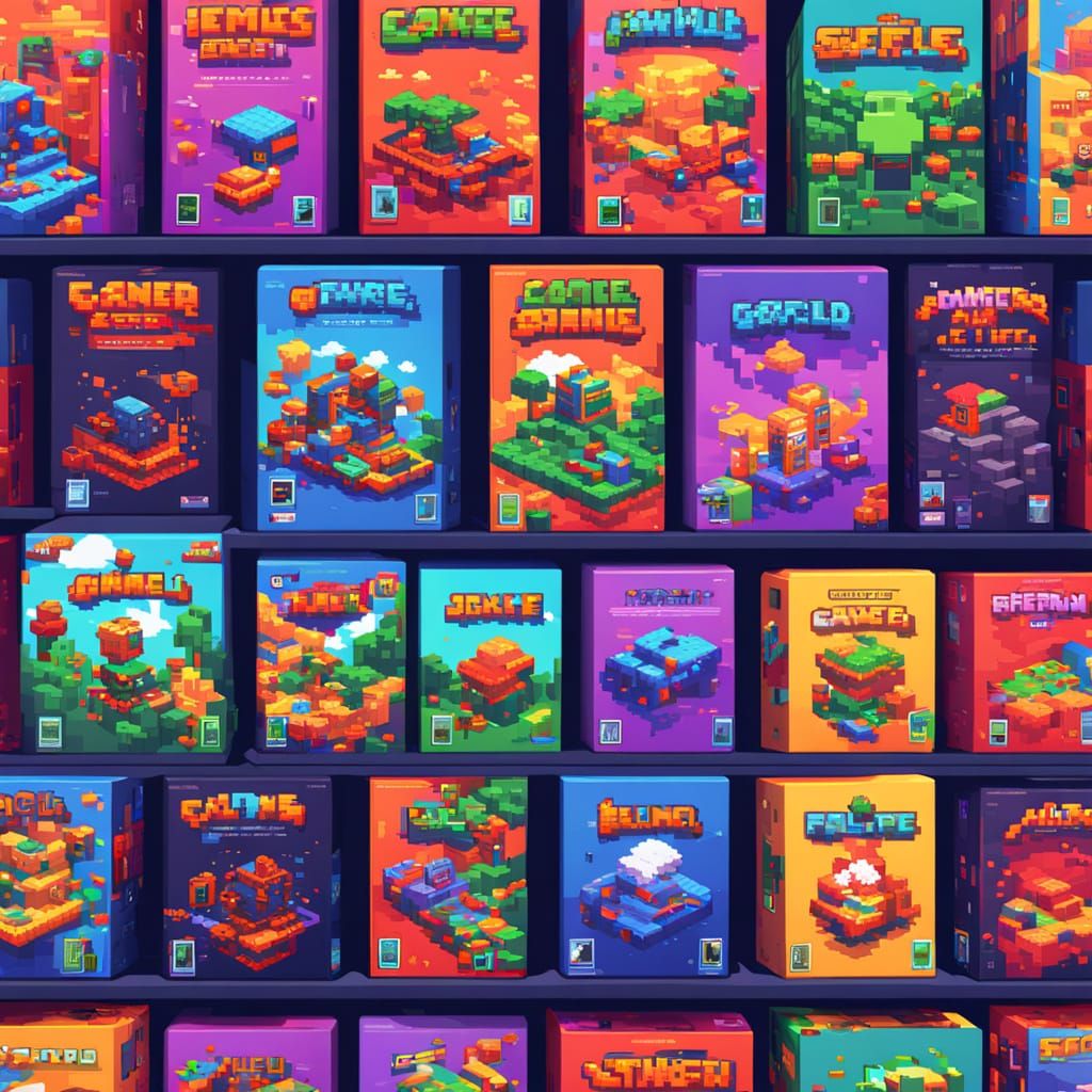 Pixel Art Video Game Cover with Game Boxes