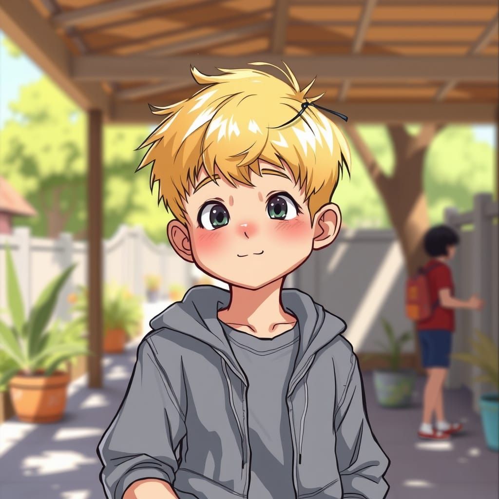 Blond Boy in Vibrant Outdoor Digital Art