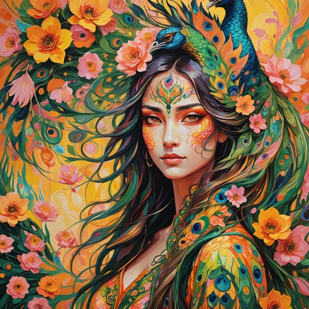 Dragon Peacock Woman in Abstract Expressionism