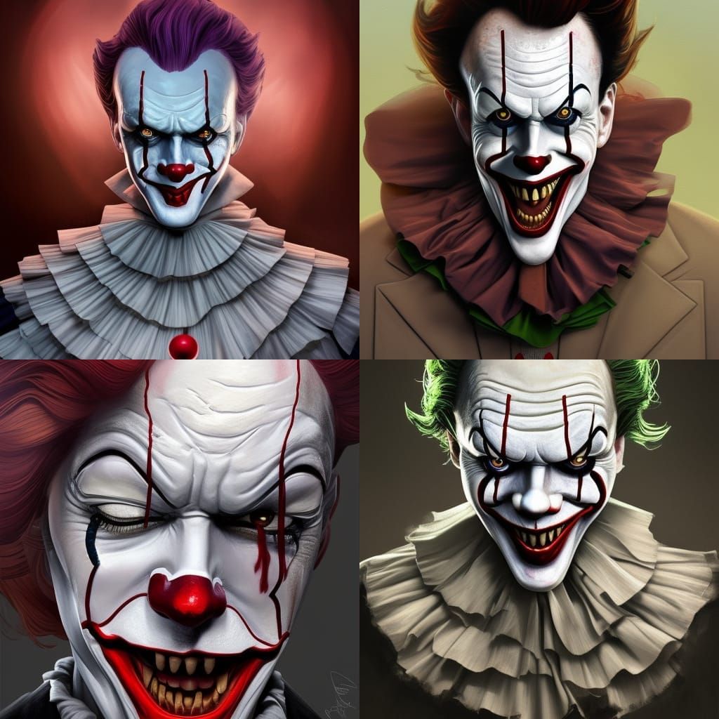 Pennywise and Joker: Hyperdetailed Splash Art Portrait