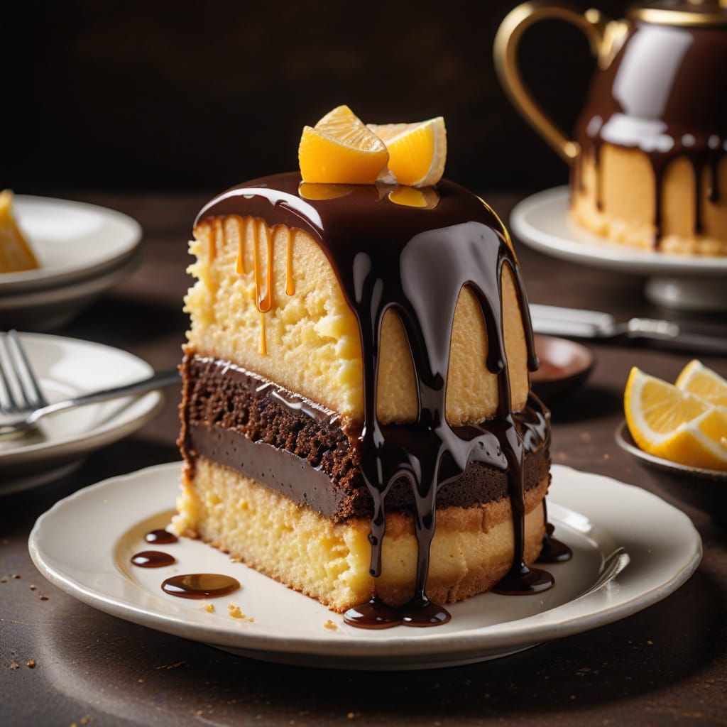 Boston Cream Pie Cake in Hyperrealistic Close-Up