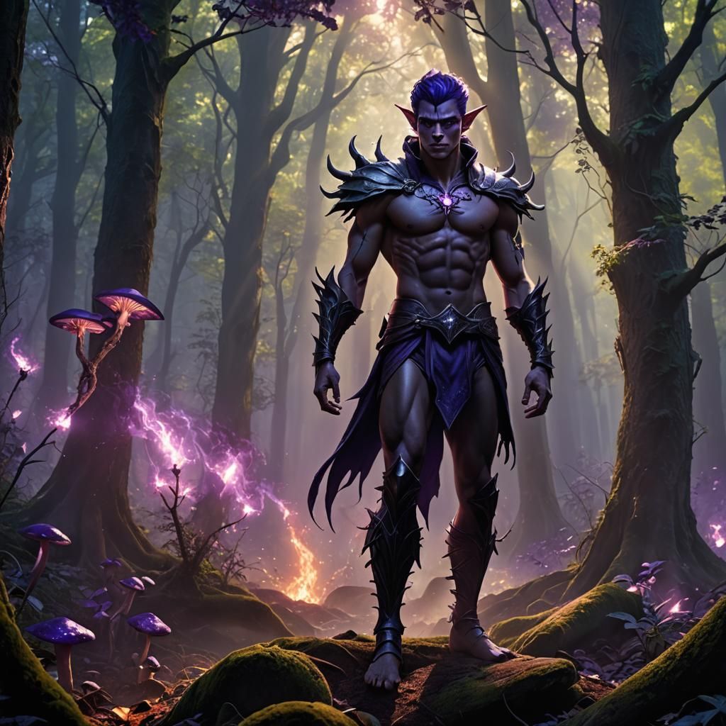 Fierce Shadow Elf in Mystical Forest: Fantasy Art