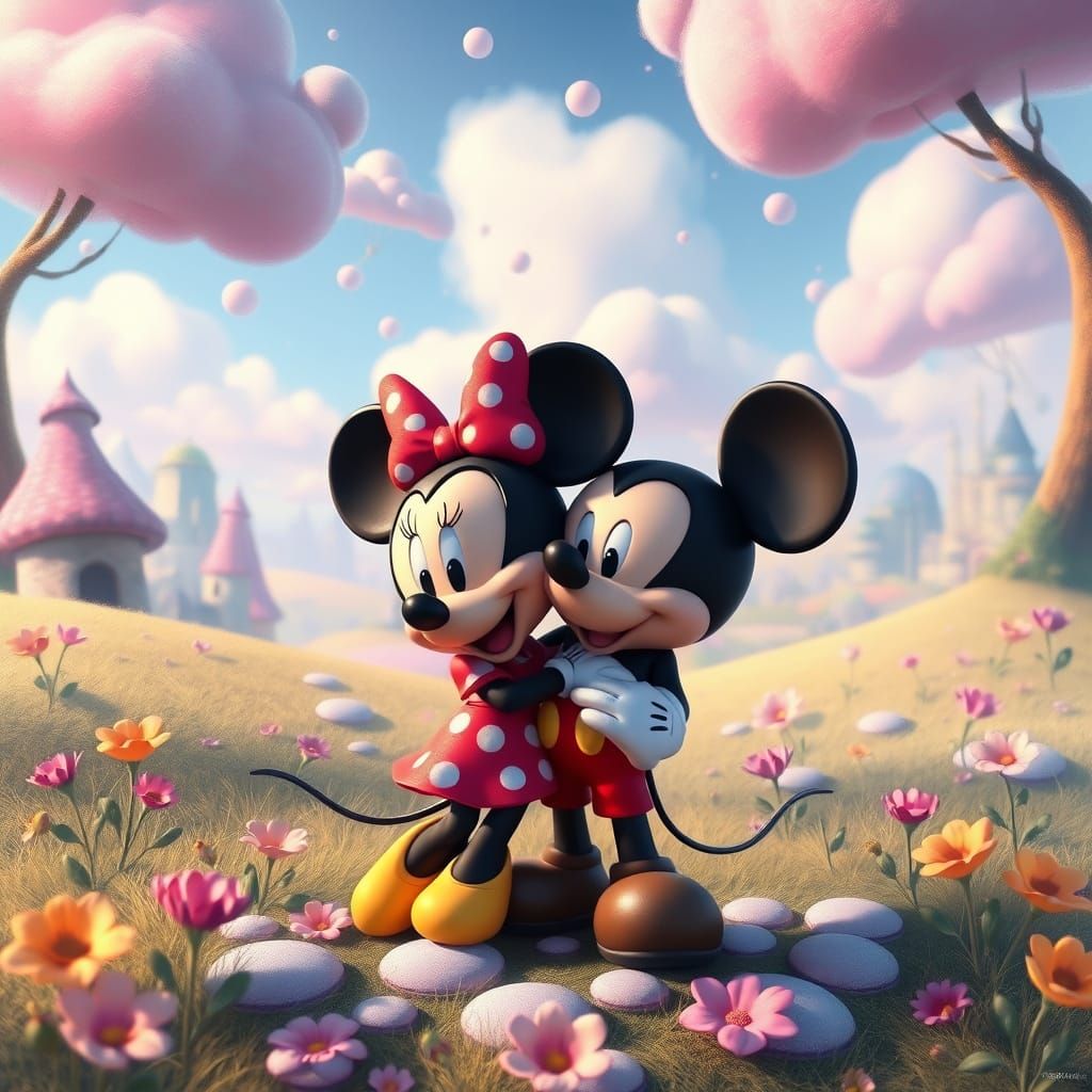Mickey and Minnie Mouse in Surreal Dreamscape