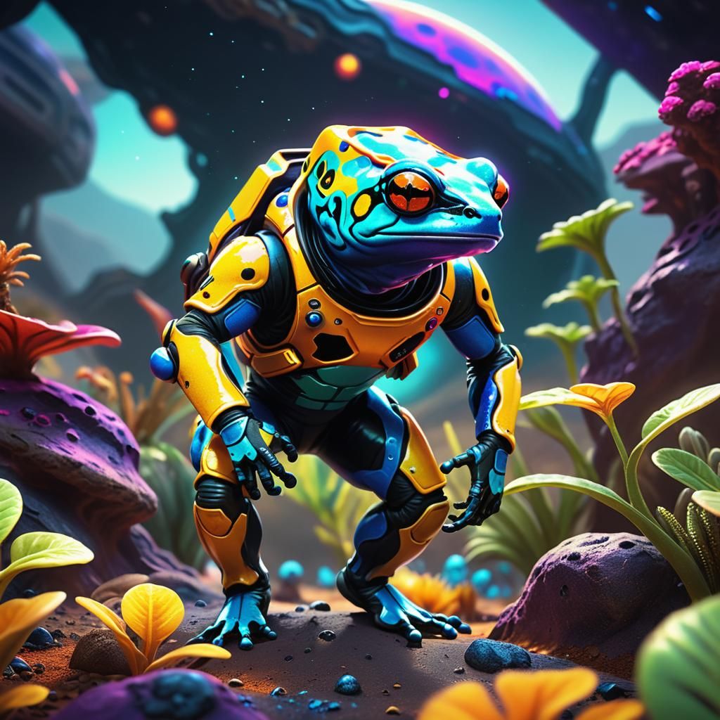Alien Poison Dart Frog Meets Human: 3D Digital Art