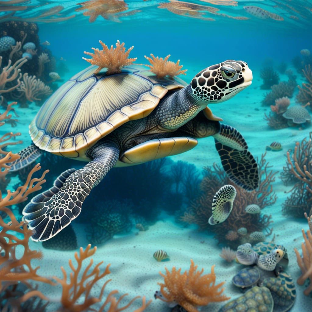 Sea Turtle Family Under the Sea