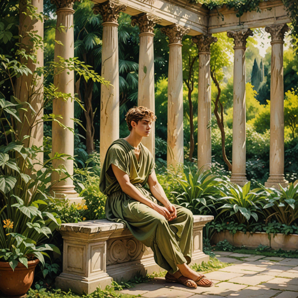 Elegant Roman Youth in a Lush Garden