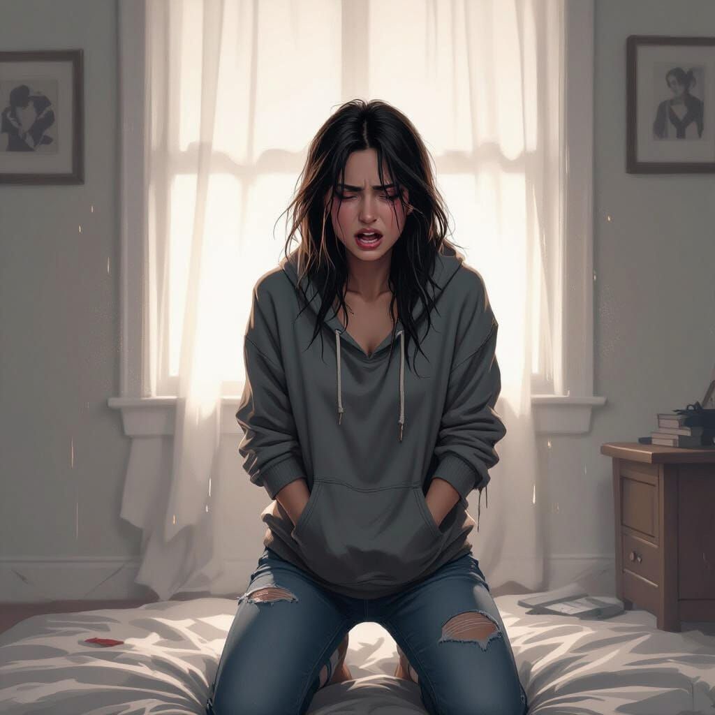 Rage Crying Woman in Dark Emotive Illustration