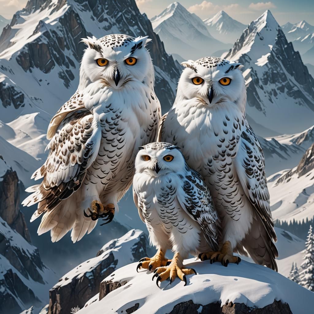 Snow Owls Mating Ritual on Snowy Peak