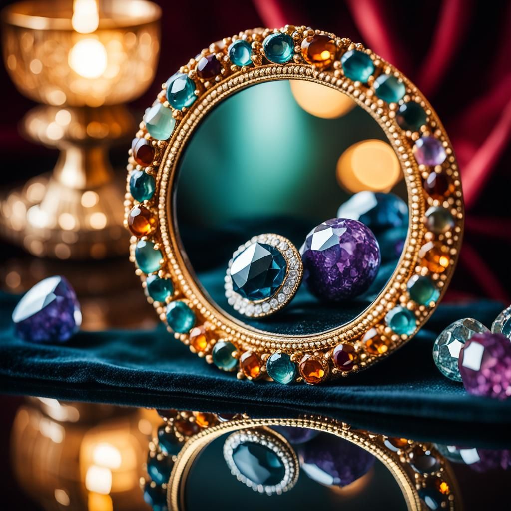 Luxurious Mirror with Precious Stones Still Life