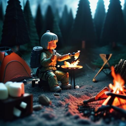 Camping Action Figure in a Beautiful Scene