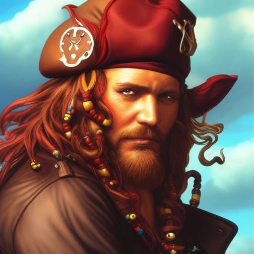 Pirate Captain with Parrot in Comic Book Art Style