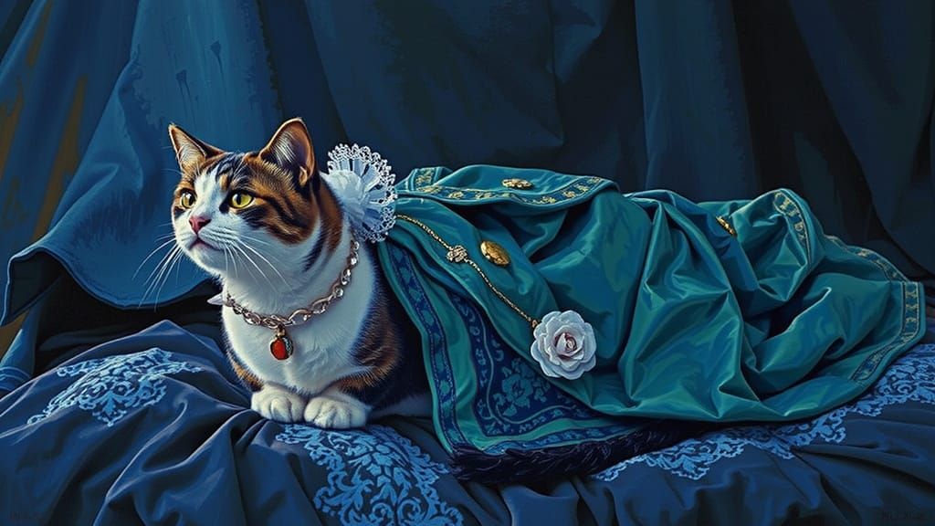 Regal Cat in Elegant Attire as Neoclassical Portrait