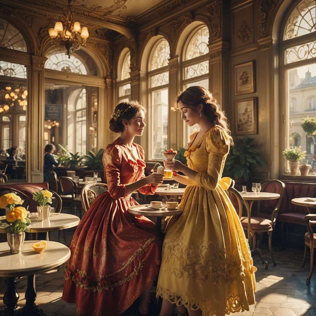 Romantic Cafe Scene in Matte Painting Style