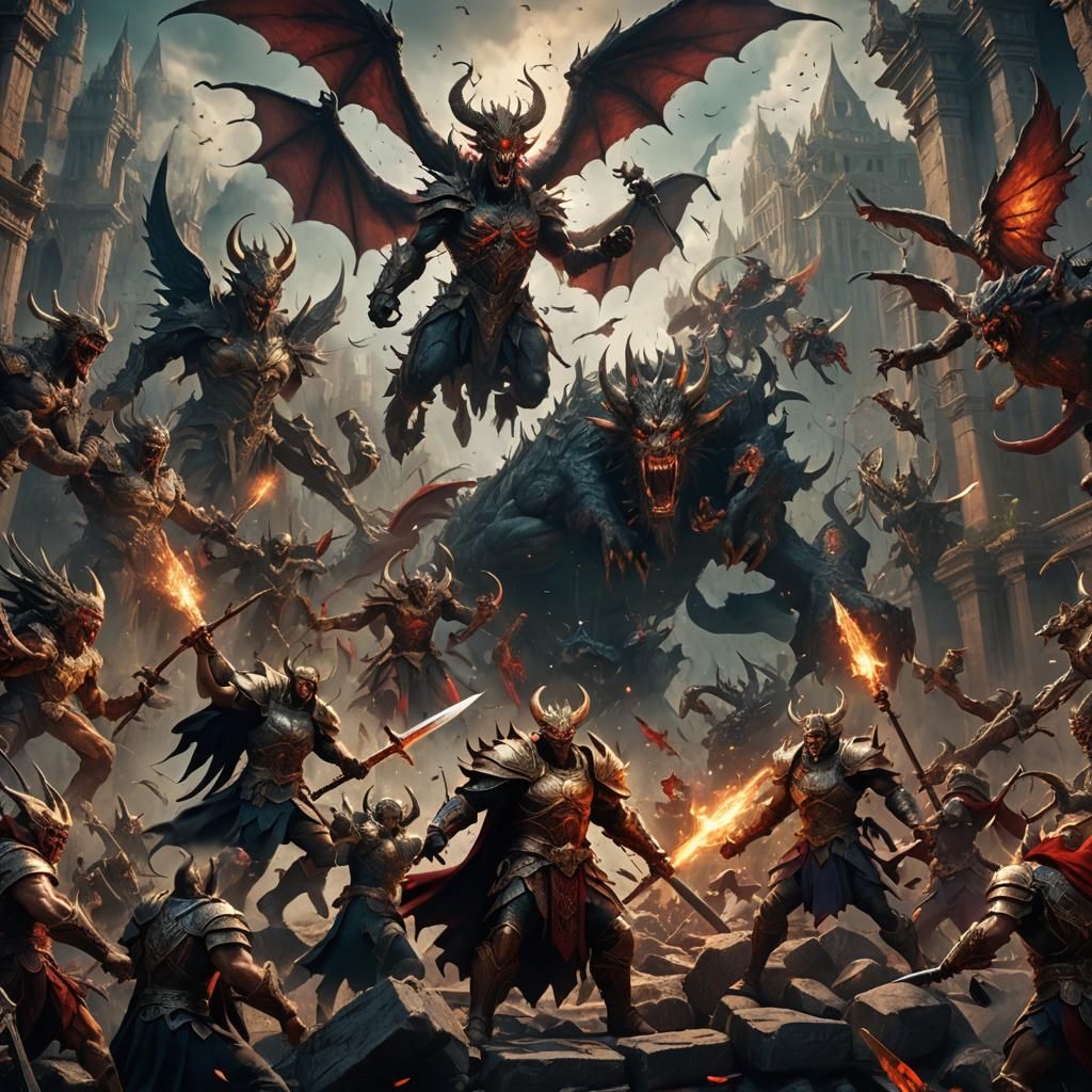 God and Angels Conquering Demons in Epic Fantasy Art