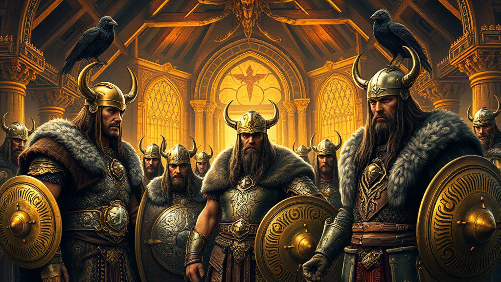 Viking Warriors Gather in Valhalla, Epic Fantasy Art